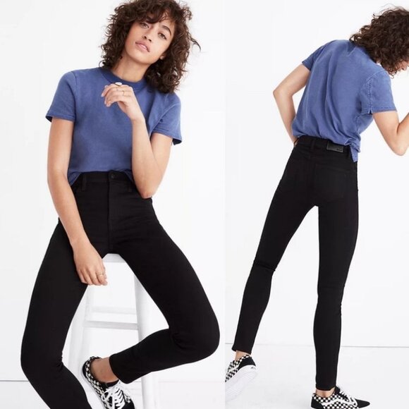 Madewell Black Roadtripper High Rise Jeans Size 26 Stretch Denim Timeless Skinny - Picture 1 of 13
